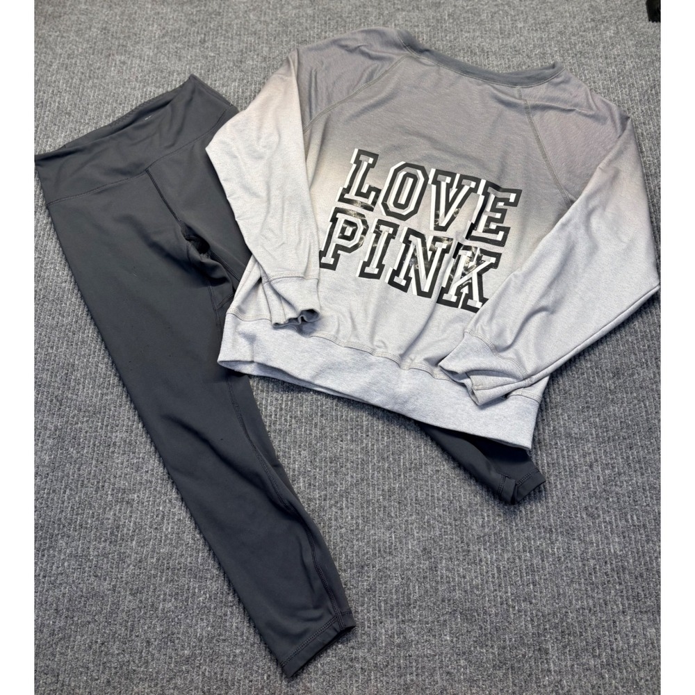 Victoria's Secret PINK Ombre Sweatshirt and Leggings Set Grey Black M S Short